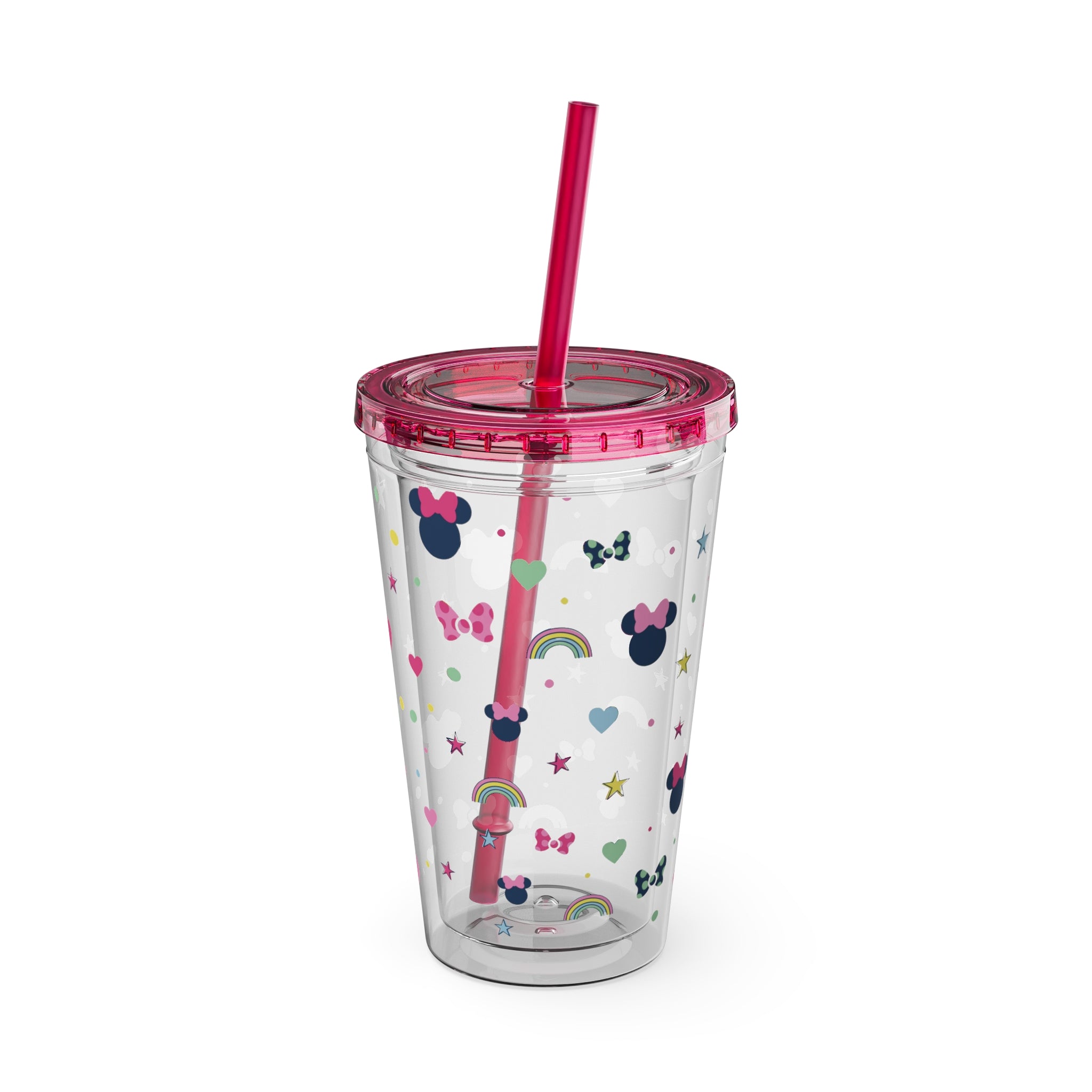 16oz Cute Mouse Icons Tumbler with Straw — Rainbows, Hearts & Stars Travel Cup