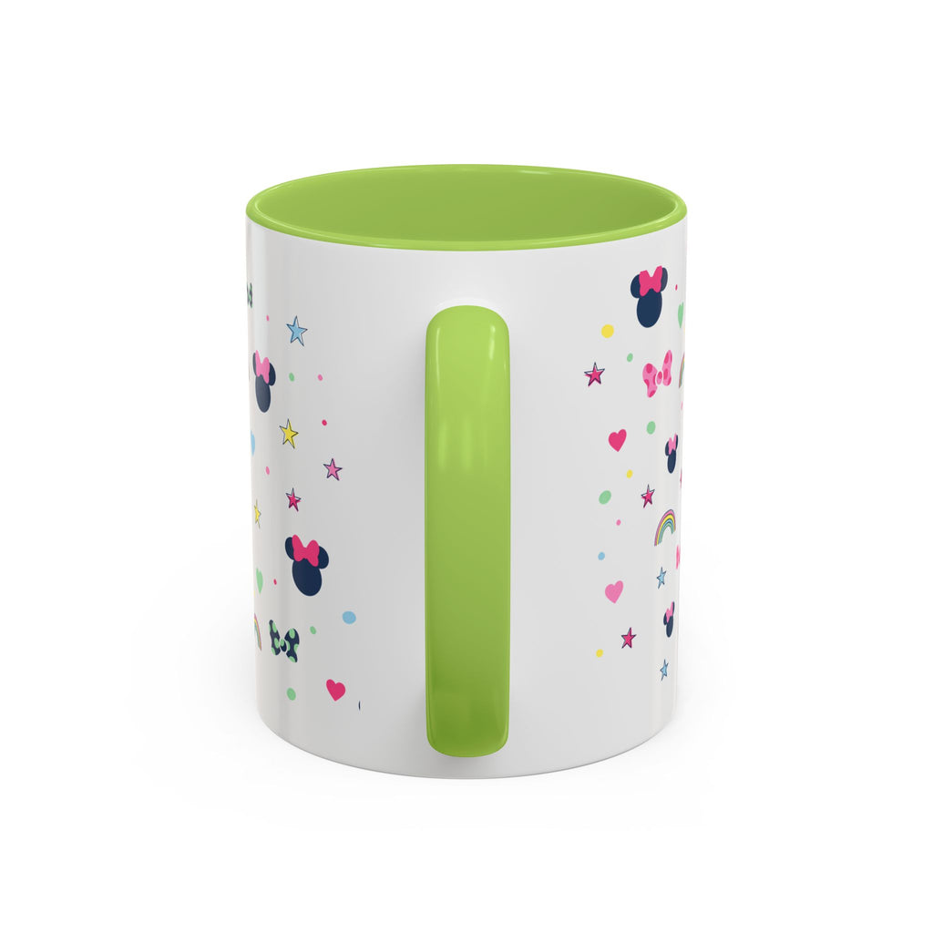 Minnie Dots Accent Coffee Mug — Cute Rainbow & Bow Pattern (11oz)