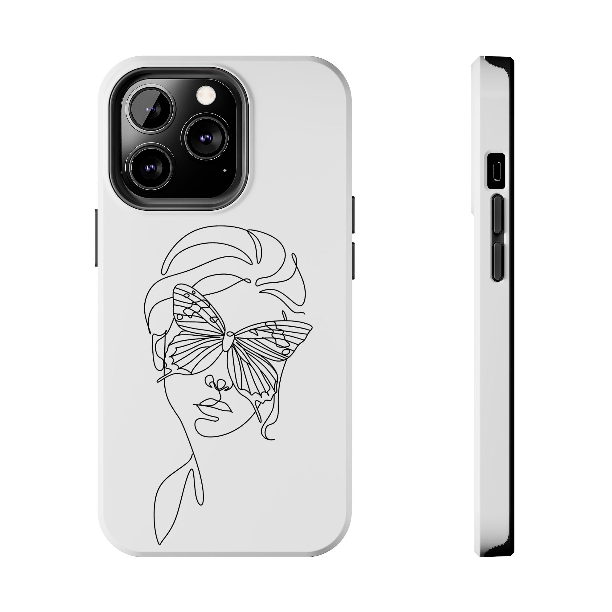 Butterfly Line Art Tough Phone Case — Minimalist Woman Face Design