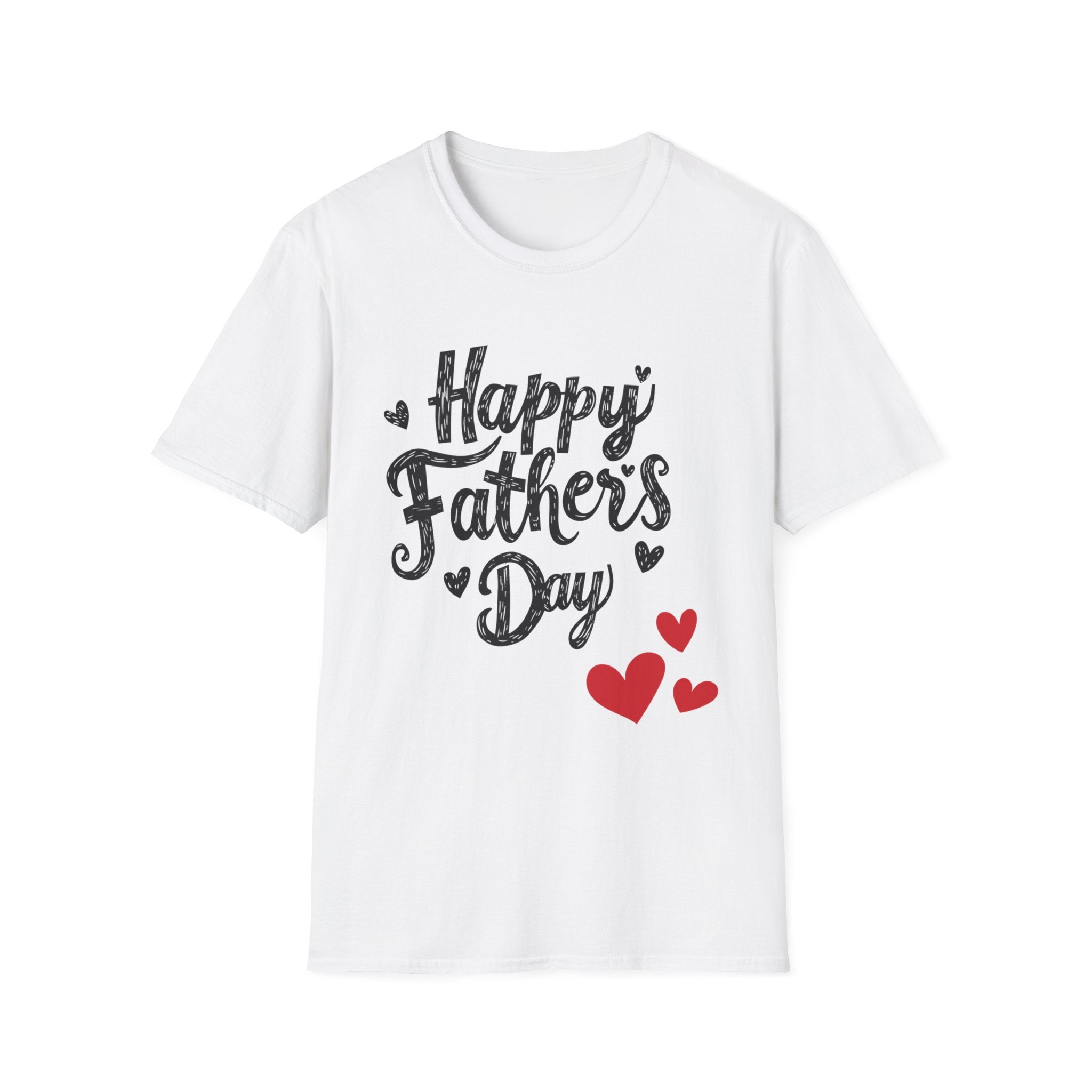 Father's Day T-Shirt - "Happy Father's Day" Script with Red Hearts
