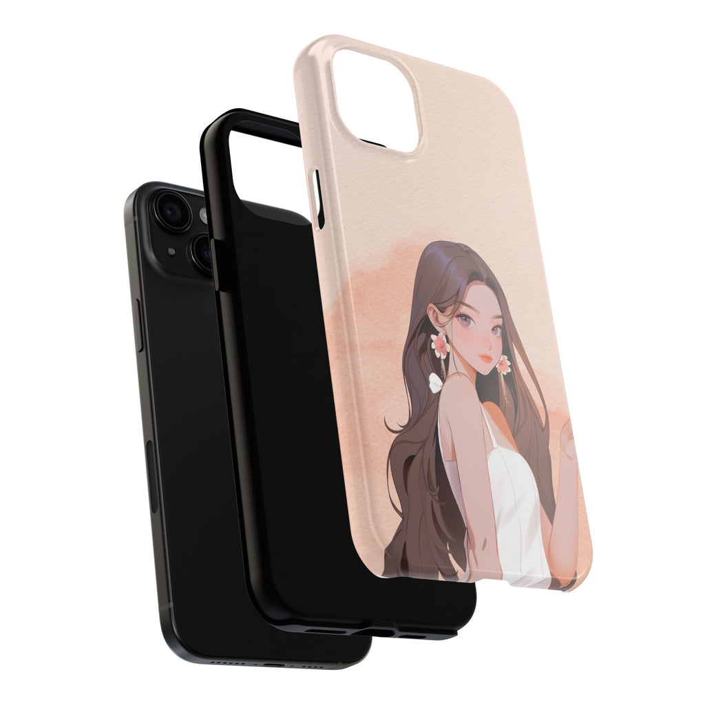 Tough Phone Case — Elegant Anime Girl Illustration, Protective Slim Phone Cover