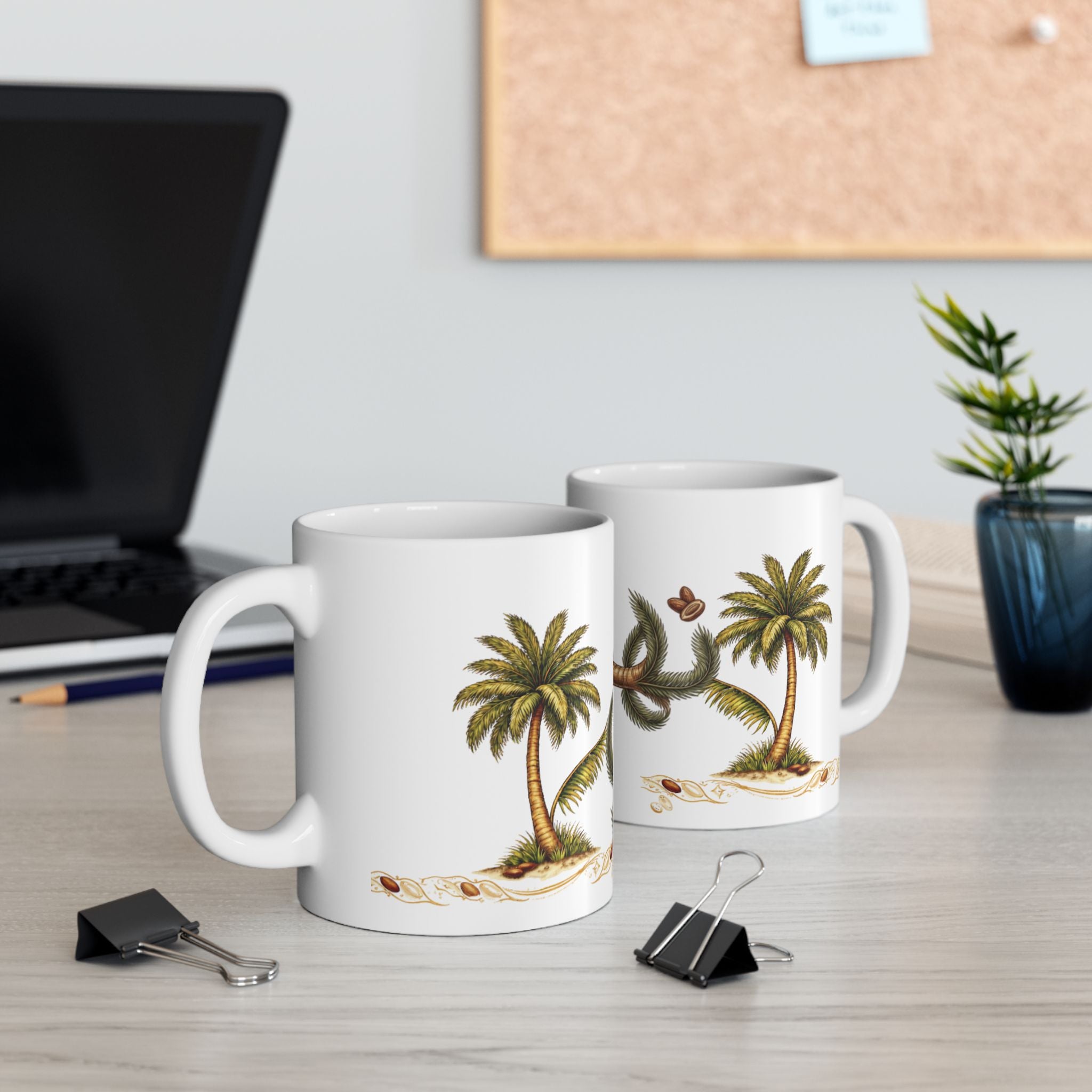 Ceramic Mug — Arabic Calligraphy نهرين' Festive Palm & Gold Coffee Cup (11oz/15oz)