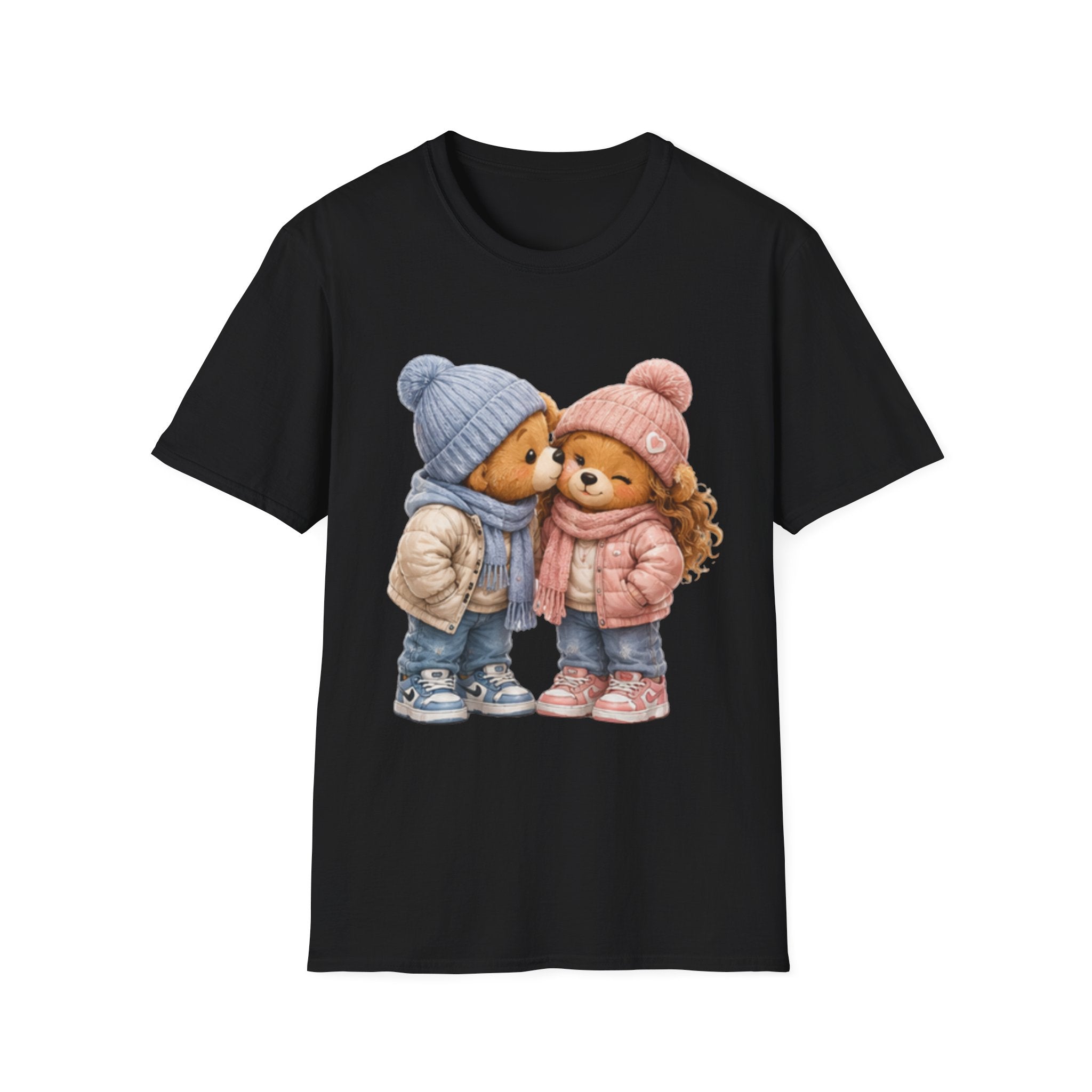 Cute Winter Bears unisex T‑Shirt — Adorable Kissing Bears in Hats & Scarves