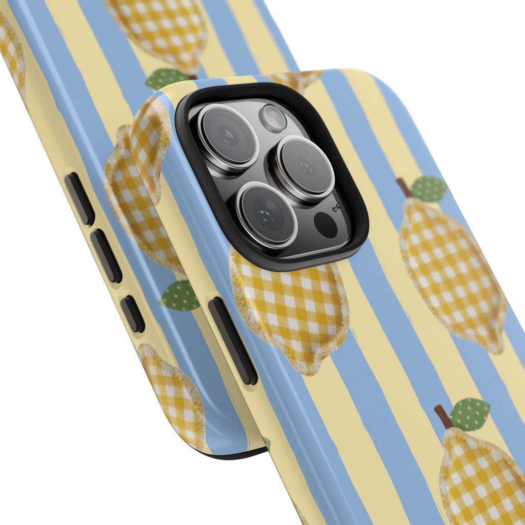 Tough Phone Case — Blue & Yellow Gingham Lemon Design