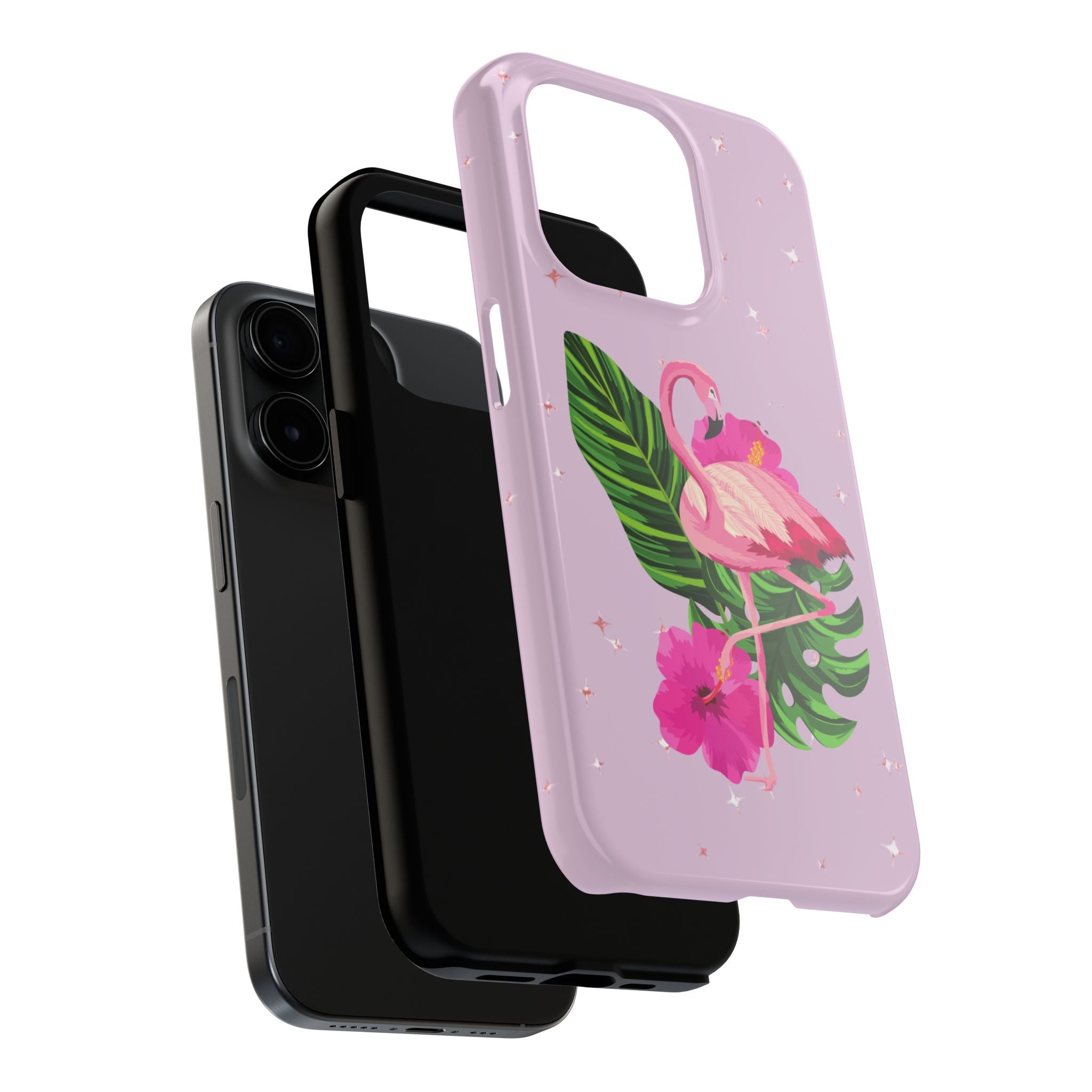 Flamingo Tropical Tough Phone Case — Pink Hibiscus & Palm Leaves