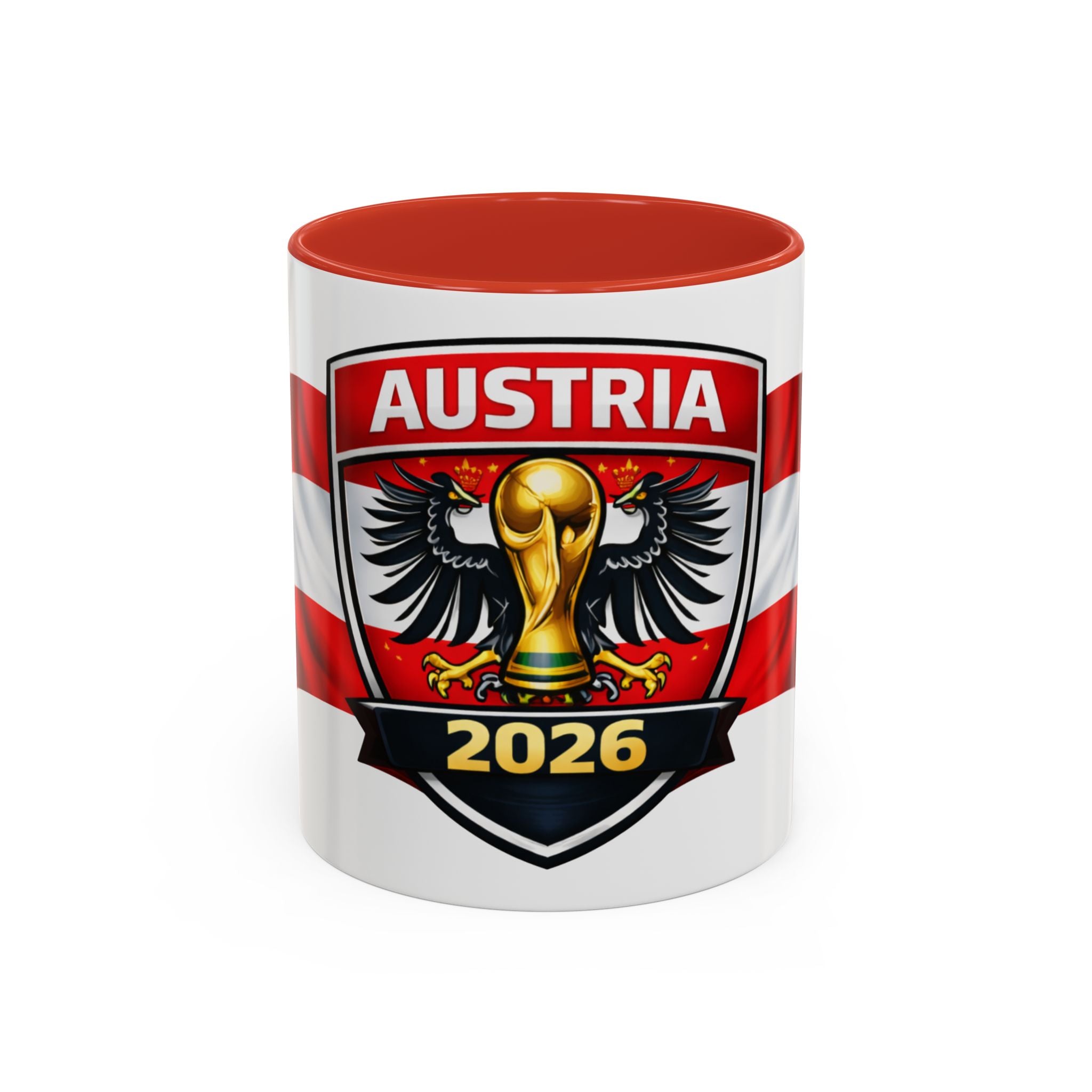 Austria 2026 Cup Coffee Mug – Austrian Flag & Trophy Accent Mug