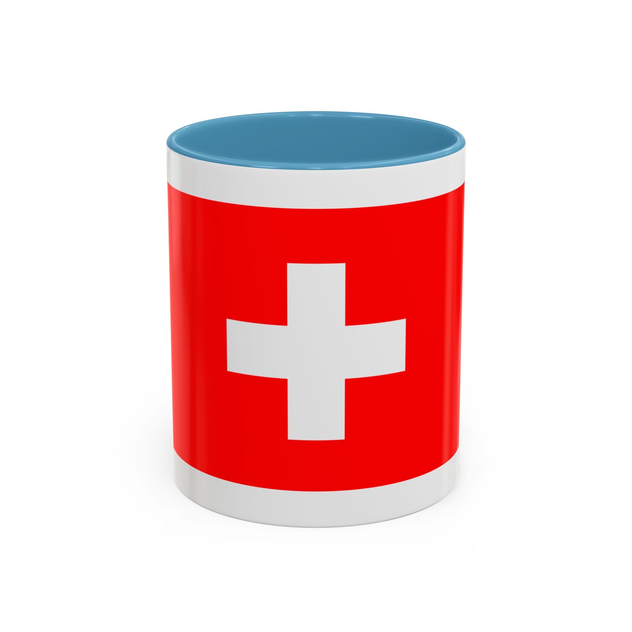Switzerland Flag Accent Coffee Mug — Red White Swiss Cross Ceramic Mug (11/15oz)