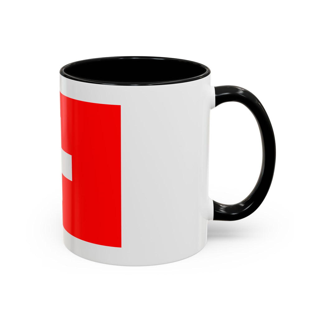 Switzerland Flag Accent Coffee Mug — Red White Swiss Cross Ceramic Mug (11/15oz)