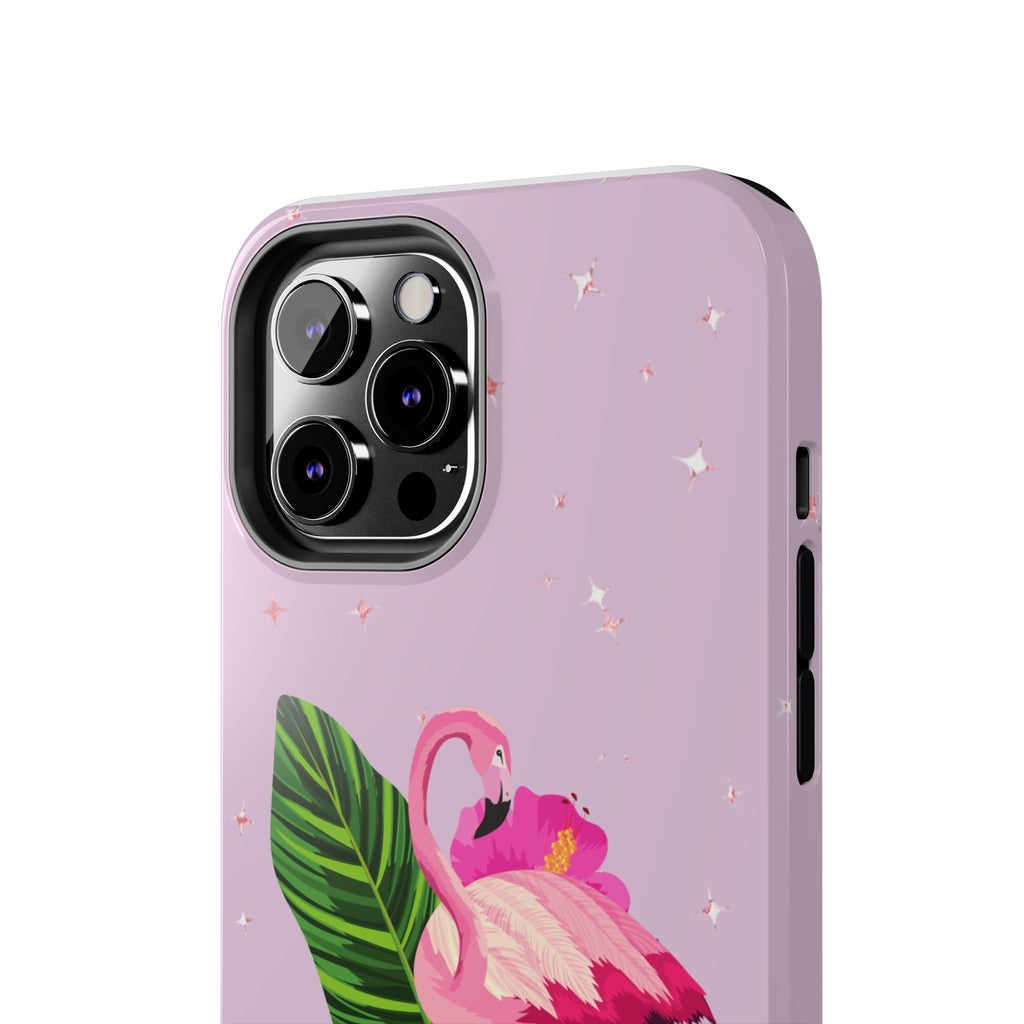 Flamingo Tropical Tough Phone Case — Pink Hibiscus & Palm Leaves