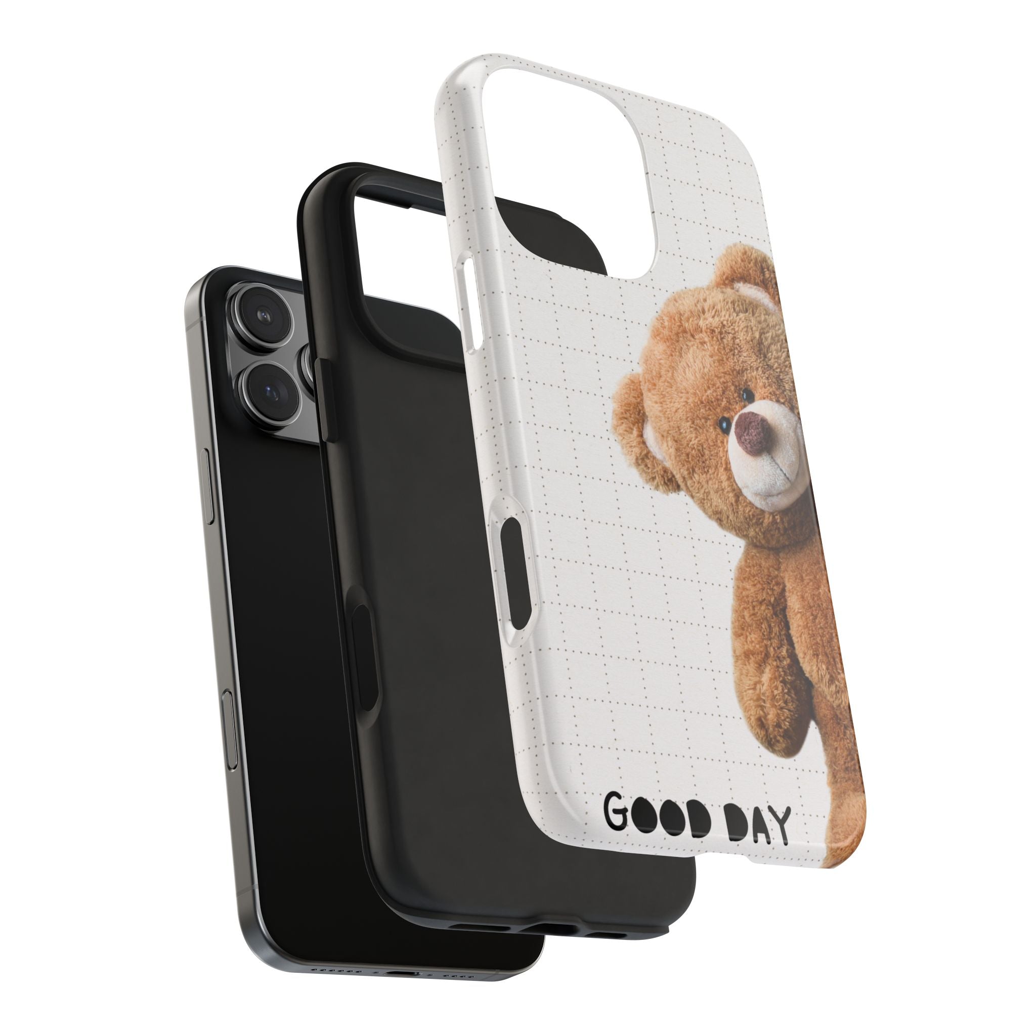 Teddy Bear Tough Phone Case — Cute Plush Peeking Design, Protective Shockproof Cover