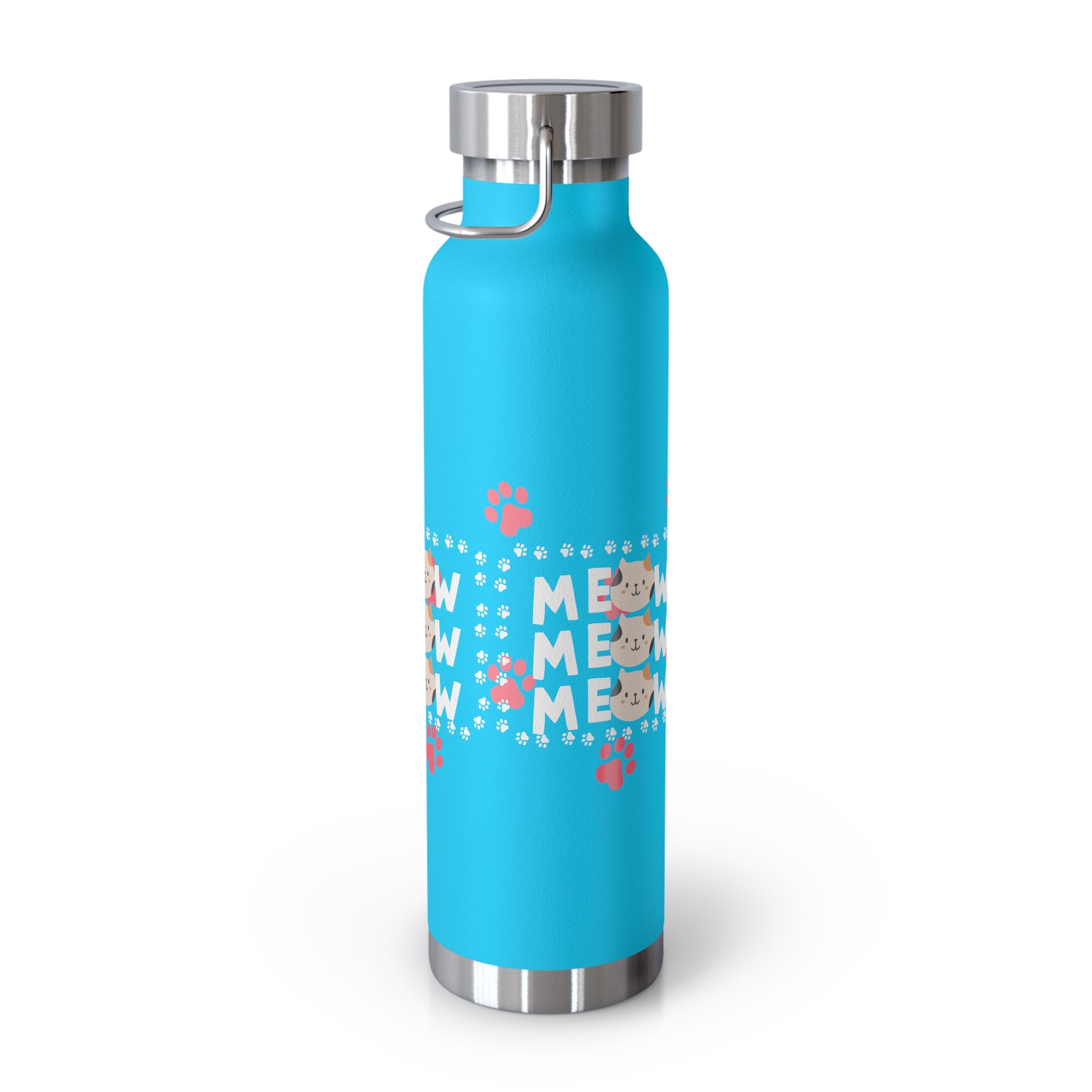 22oz Insulated Bottle — Red 'MEOW' Cute Cat Paw Print Design