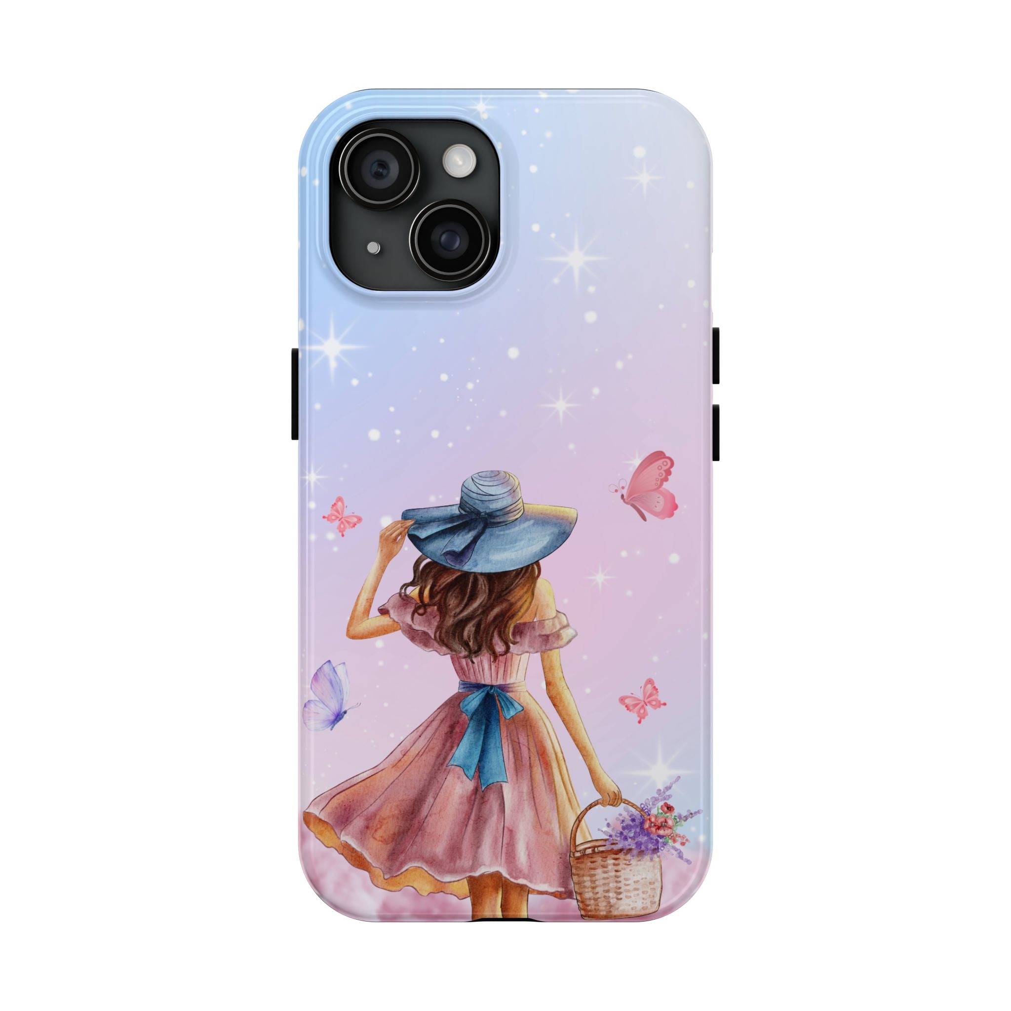 Pastel Girl with Hat Phone Case — Floral Basket Butterfly Tough Phone Case