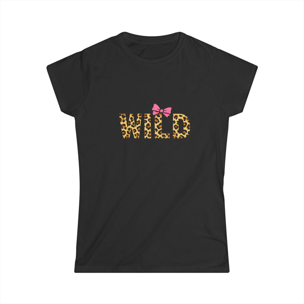 Wild Leopard Print Tee with Pink Bow – Women's Graphic Shirt