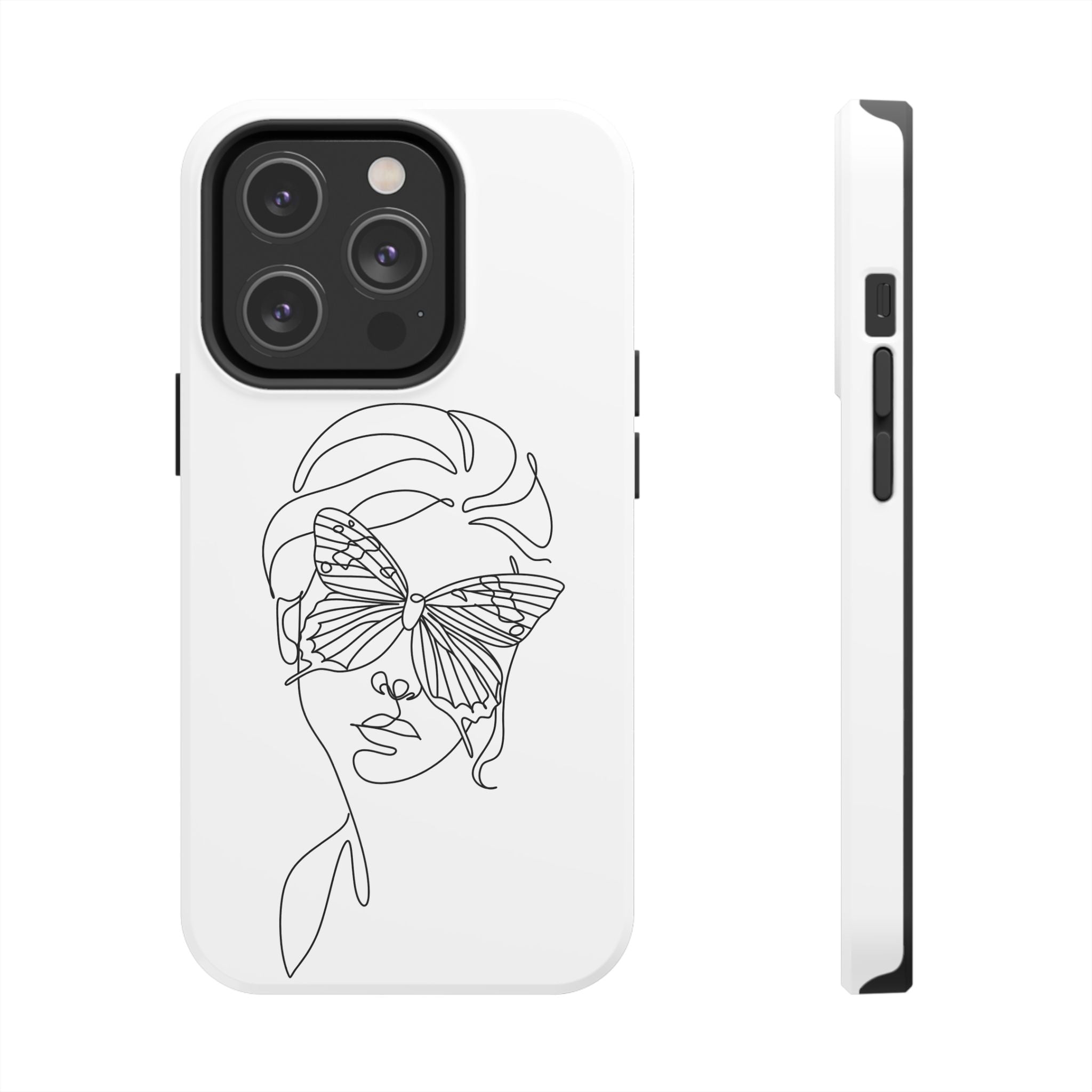 Butterfly Line Art Tough Phone Case — Minimalist Woman Face Design