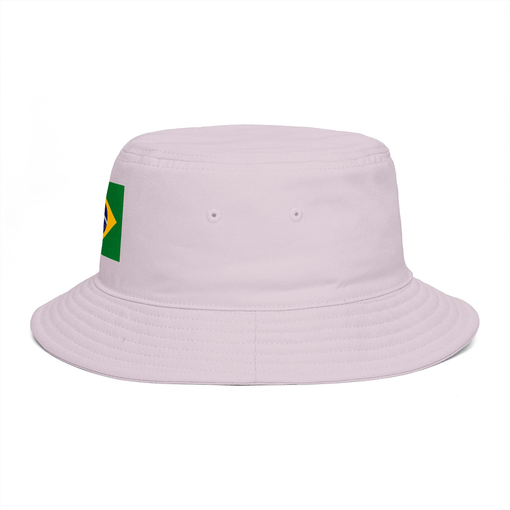 Brazil Flag Bucket Hat — Brown Cotton Sun Hat with Brazilian Flag Patch