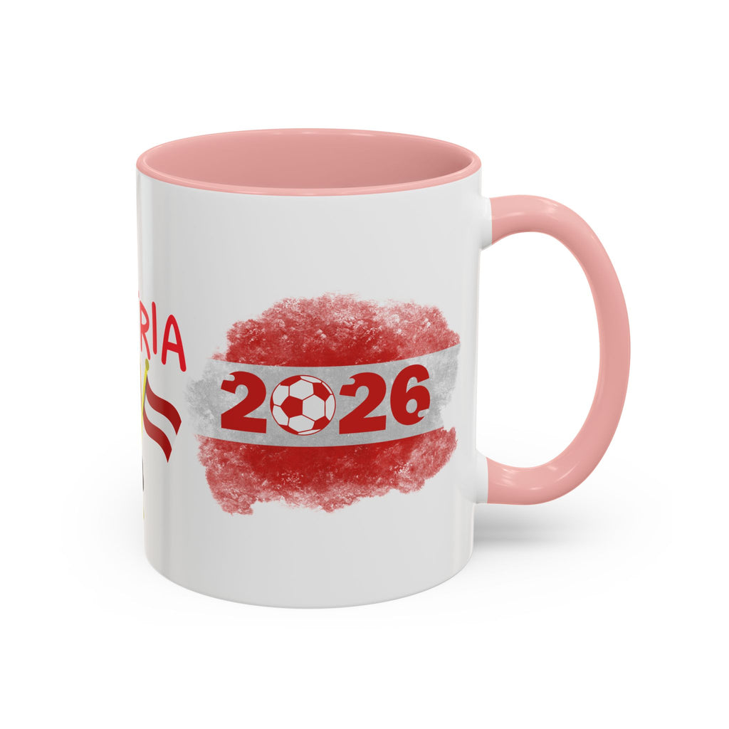 Austria 2026 Soccer Cup Accent Coffee Mug — Red Flag & Trophy Design (11/15oz)