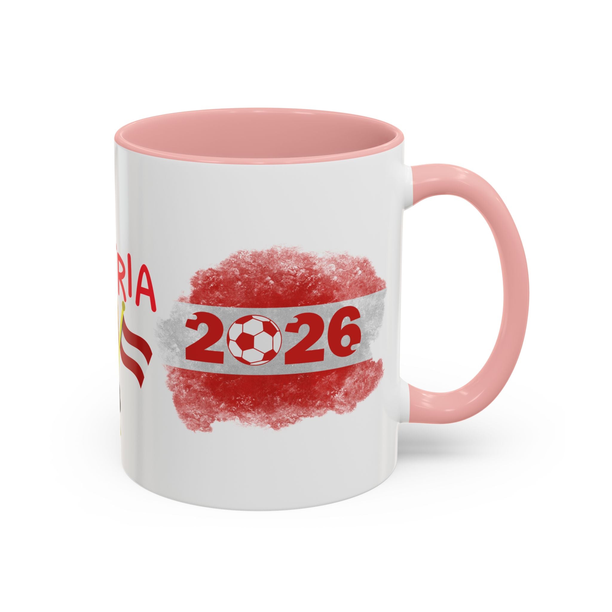 Austria 2026 Soccer Cup Accent Coffee Mug — Red Flag & Trophy Design (11/15oz)