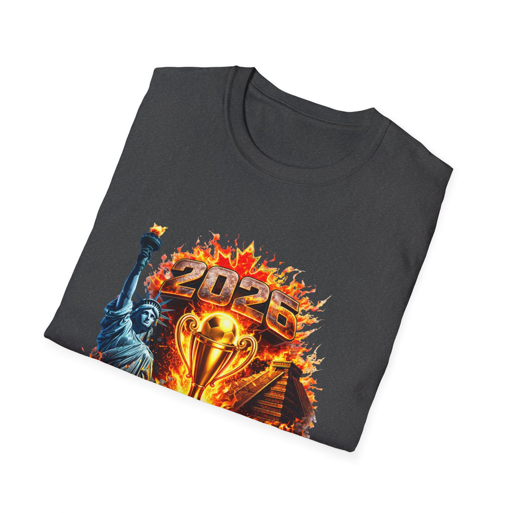 2026 North America Soccer Cup T-Shirt — Trophy, Statue of Liberty & Flags Graphic