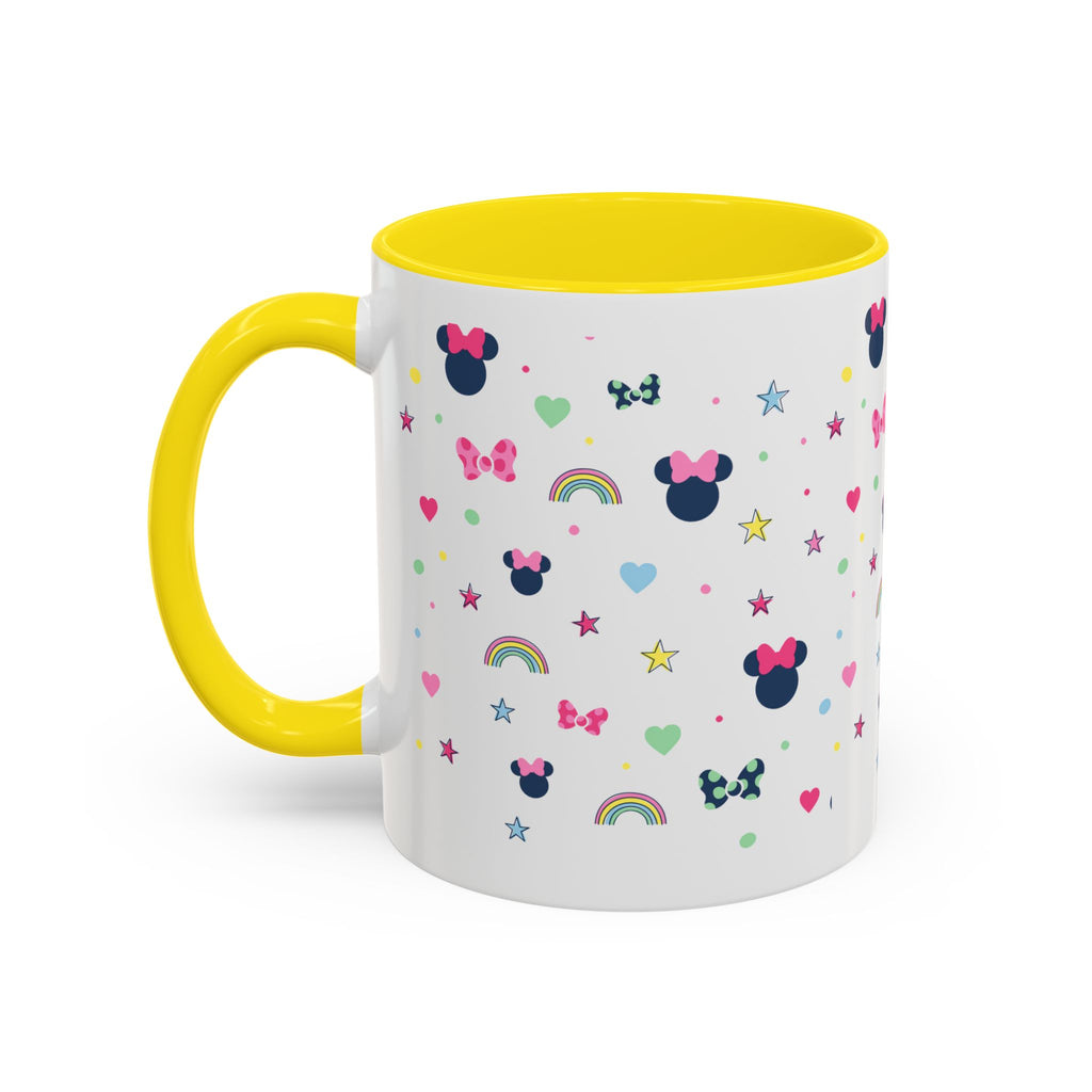 Minnie Dots Accent Coffee Mug — Cute Rainbow & Bow Pattern (11oz)