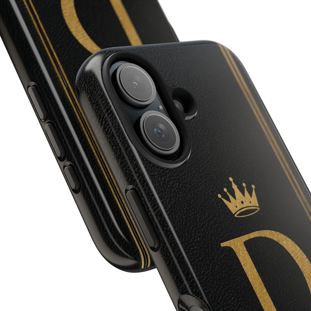 Dad Monogram Tough Phone Case — Black Gold Crown Initial