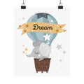 Dream Hot Air Balloon Elephant Poster — Nursery Matte Vertical Wall Art