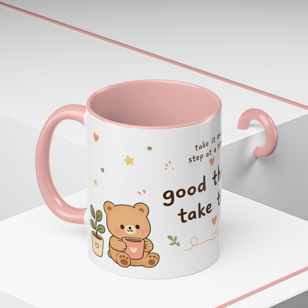 Inspirational Accent Coffee Mug — "Good Things Take Time" Motivational Ceramic Mug