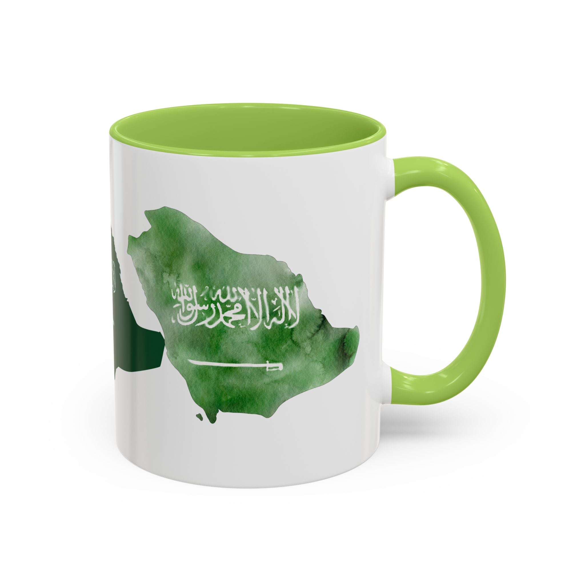 Saudi Arabia Flag Map Accent Coffee Mug — Green Watercolor Saudi Map (11/15oz)