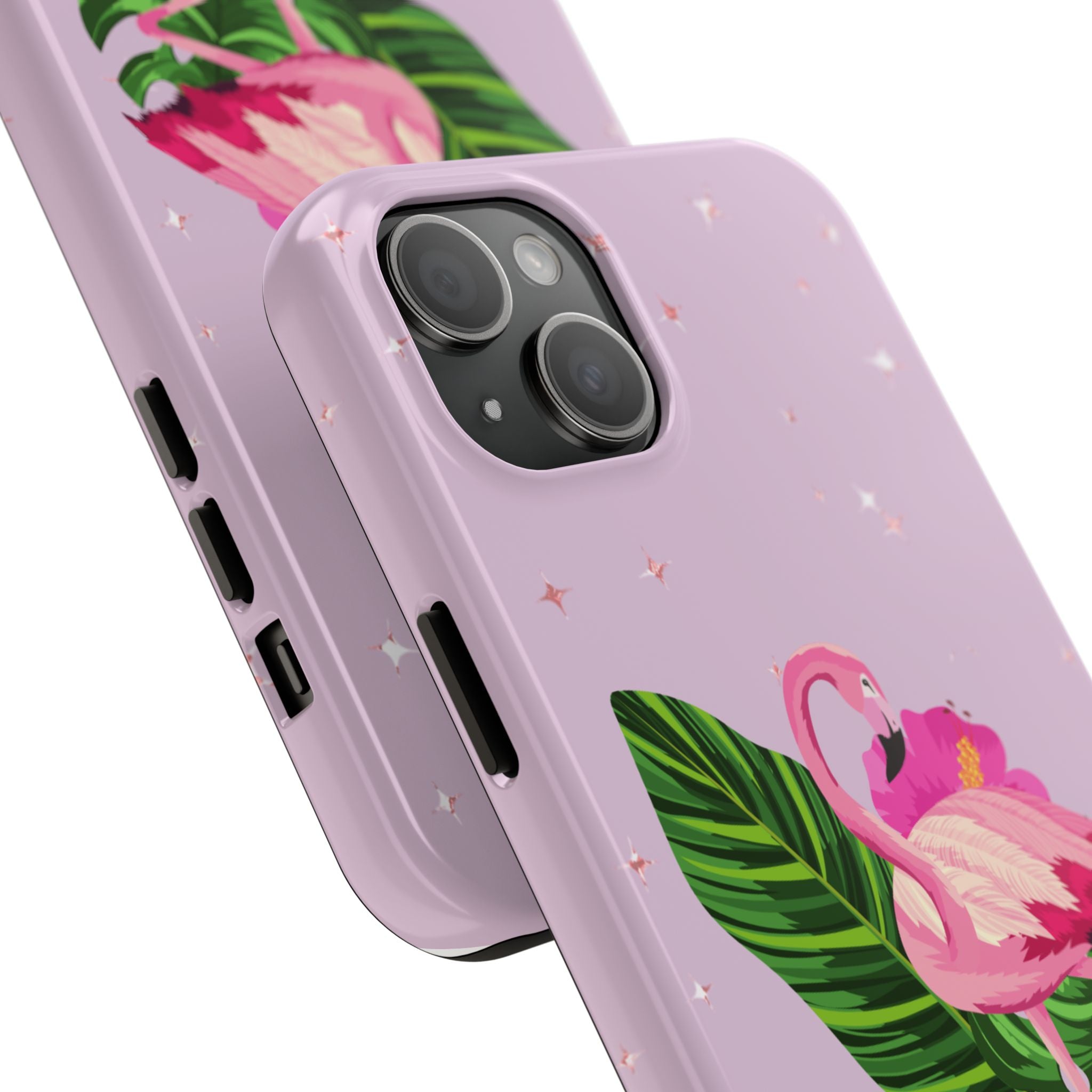 Flamingo Tropical Tough Phone Case — Pink Hibiscus & Palm Leaves