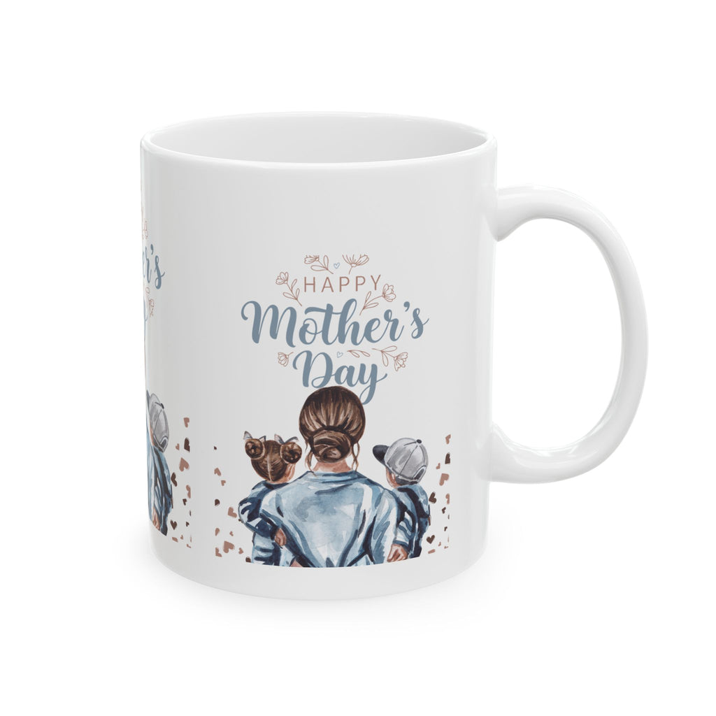 Mother’s Day Ceramic Mug – “Happy Mother’s Day” Mom with Kids Illustration (11oz, 15oz)
