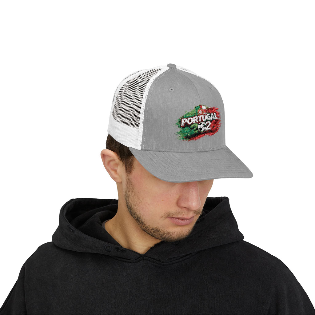 Portugal 2026 Soccer Snapback Trucker Cap – Vintage Flag Brushstroke Design