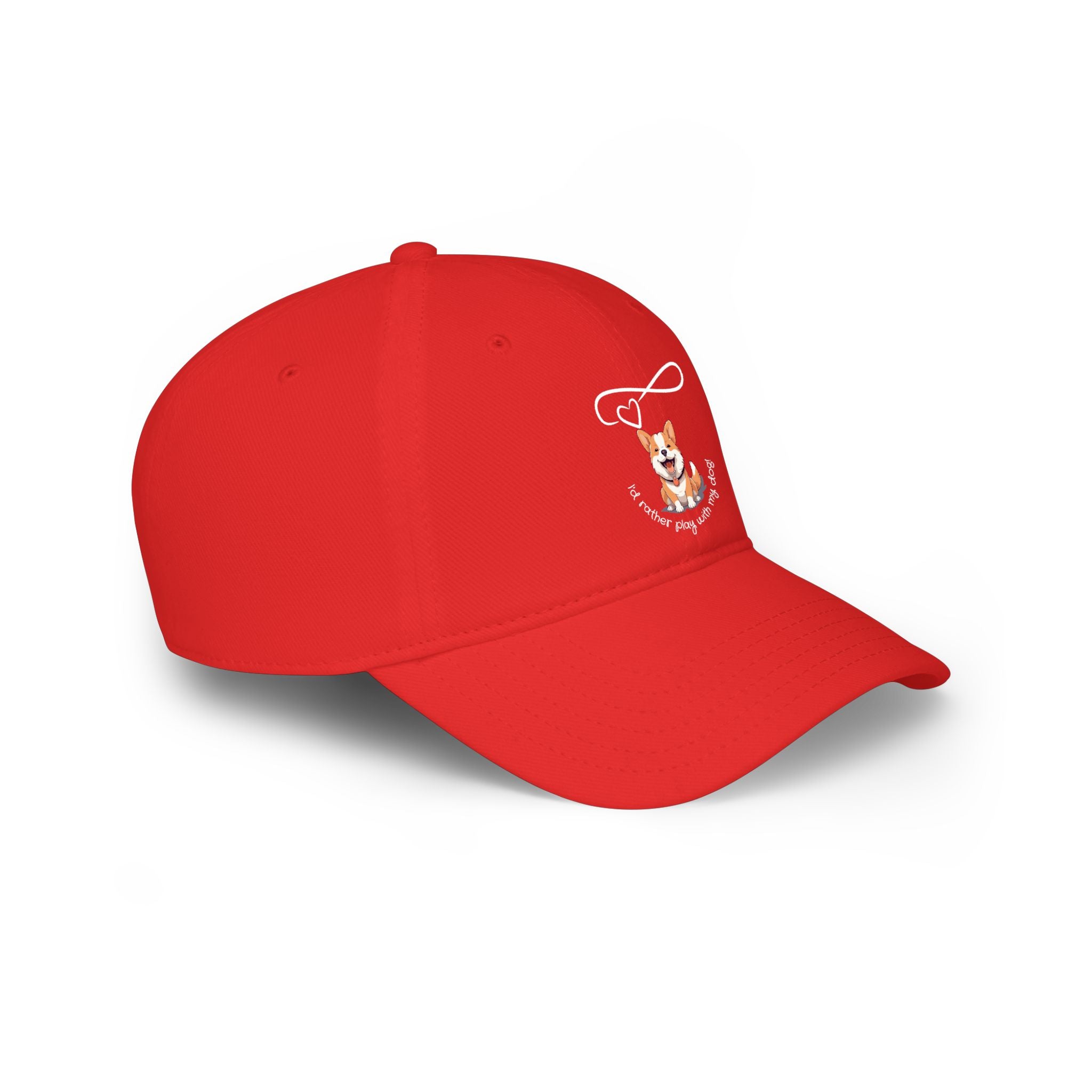 Corgi Pawprints Low Profile Baseball Cap — "My Rescue Dog Has My Heart" Red Cap