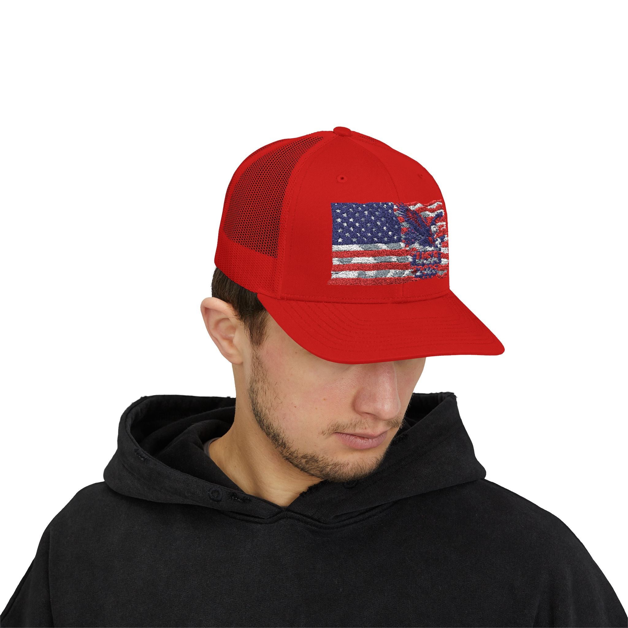 American Eagle Flag Trucker Cap – Distressed USA Patriotic Snapback