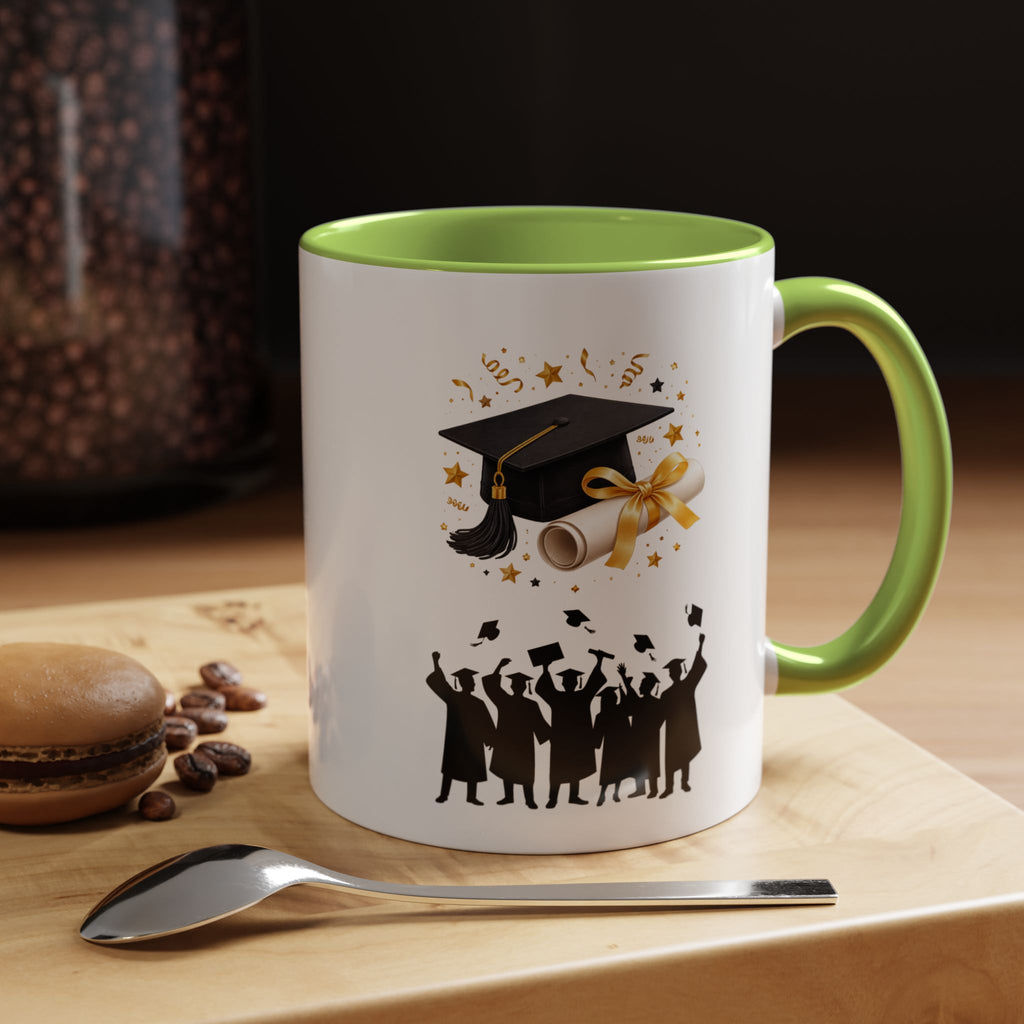 Graduation Celebration Coffee Mug — Cap, Diploma & Tossed Caps Design
