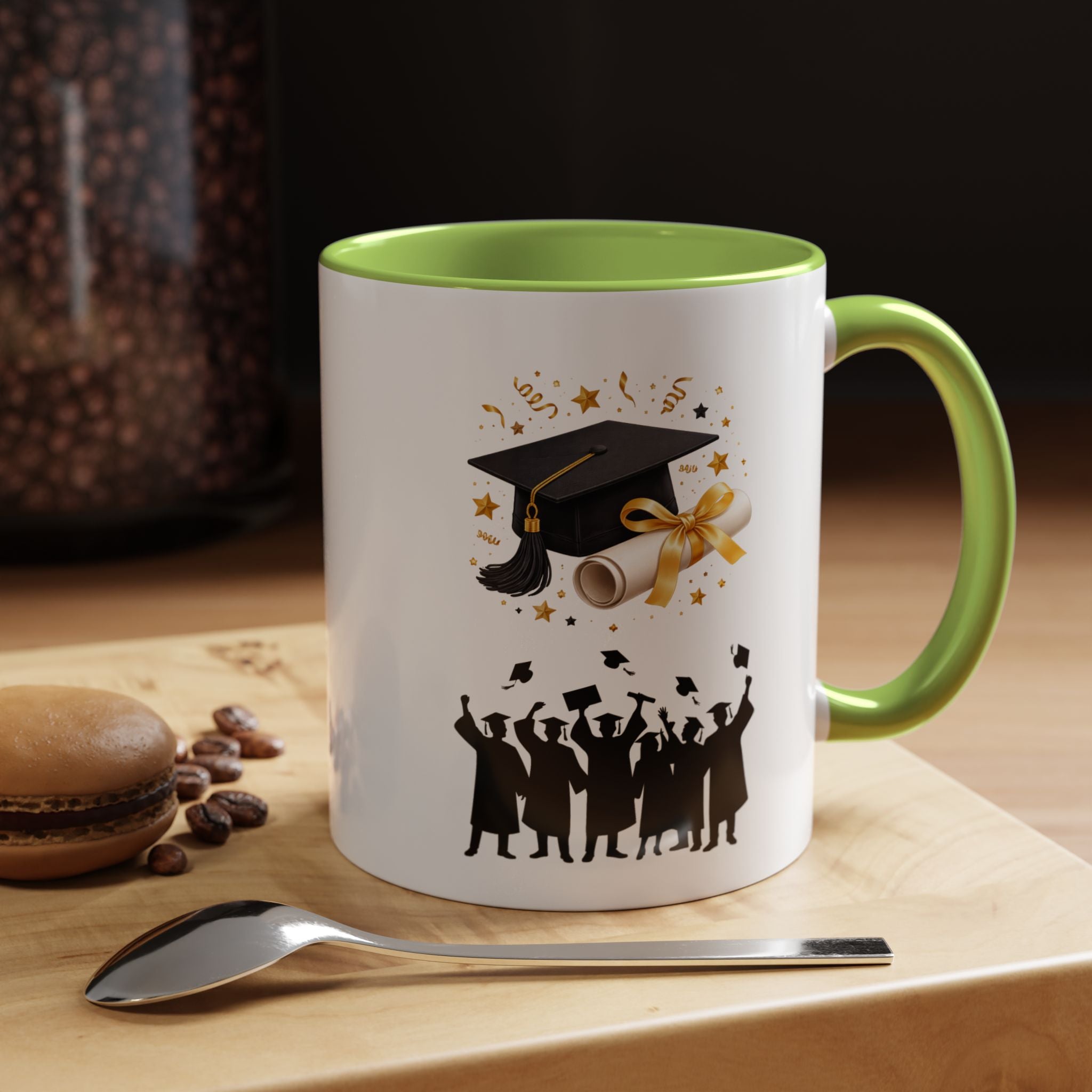 Graduation Celebration Coffee Mug — Cap, Diploma & Tossed Caps Design