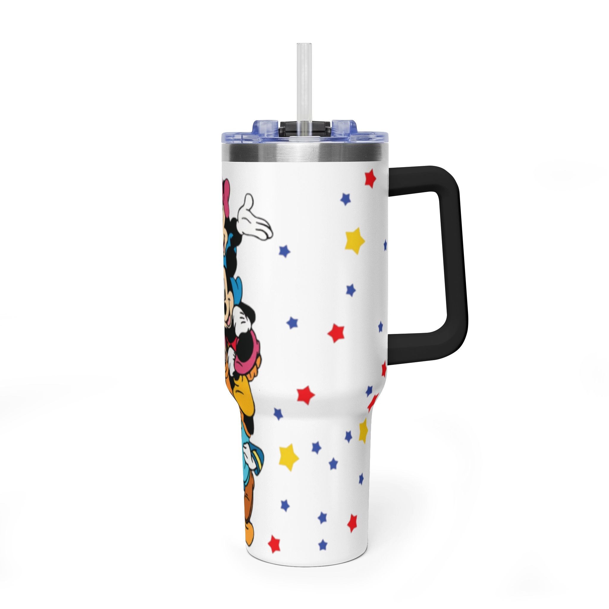 40oz Vacuum Tumbler – Stack of Classic Cartoon Mice Design, Insulated Travel Cup with Handle