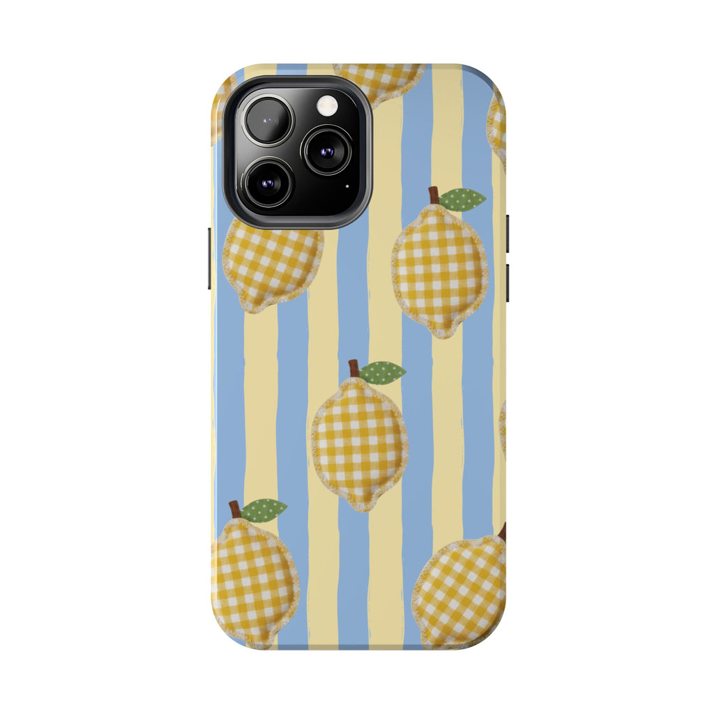Tough Phone Case — Blue & Yellow Gingham Lemon Design