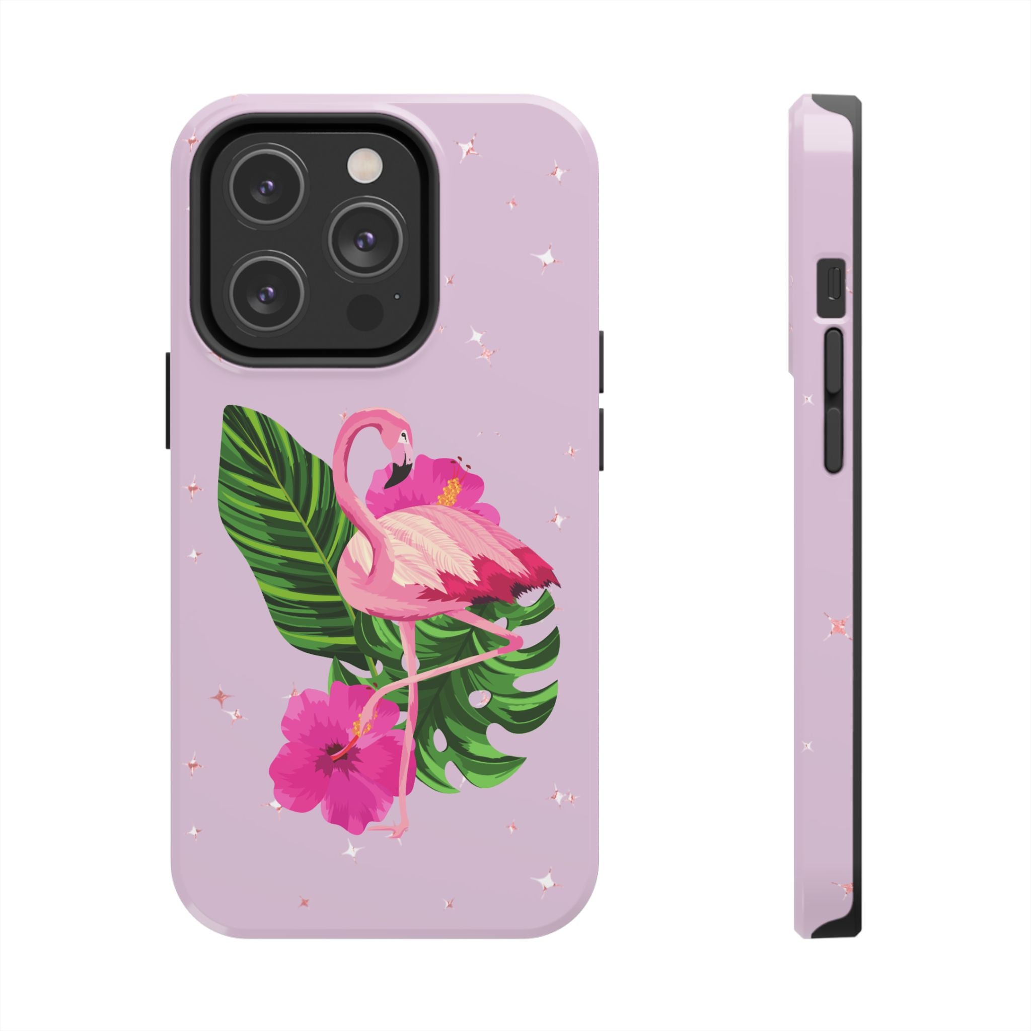Flamingo Tropical Tough Phone Case — Pink Hibiscus & Palm Leaves