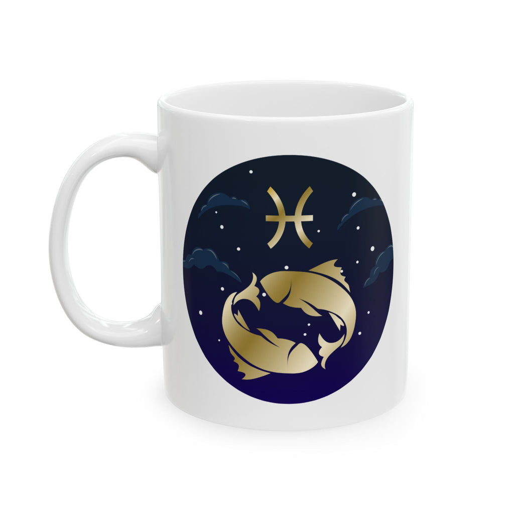Pisces Moonlit Cat Ceramic Mug — Cute Night Sky 11oz & 15oz Coffee Cup