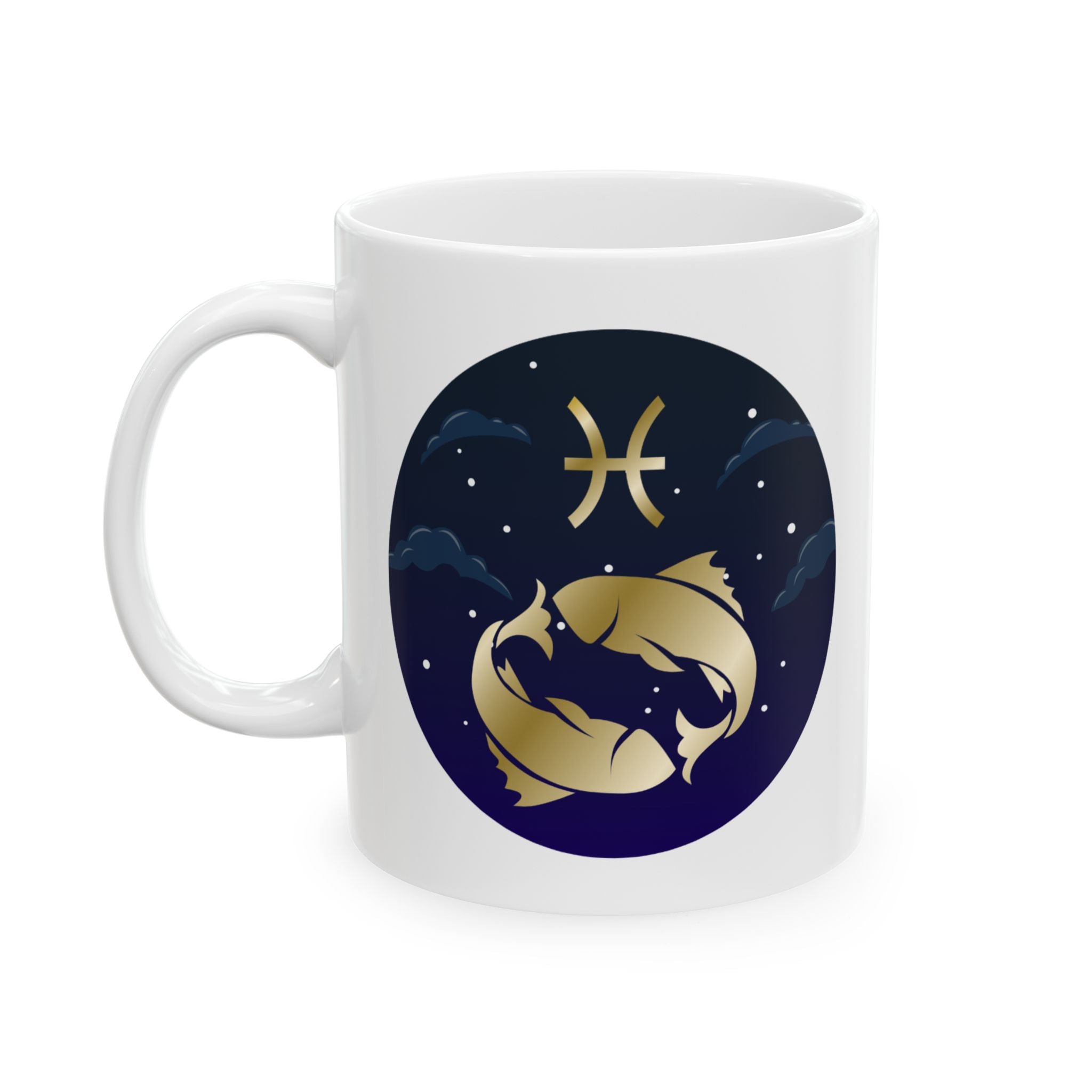 Pisces Moonlit Cat Ceramic Mug — Cute Night Sky 11oz & 15oz Coffee Cup