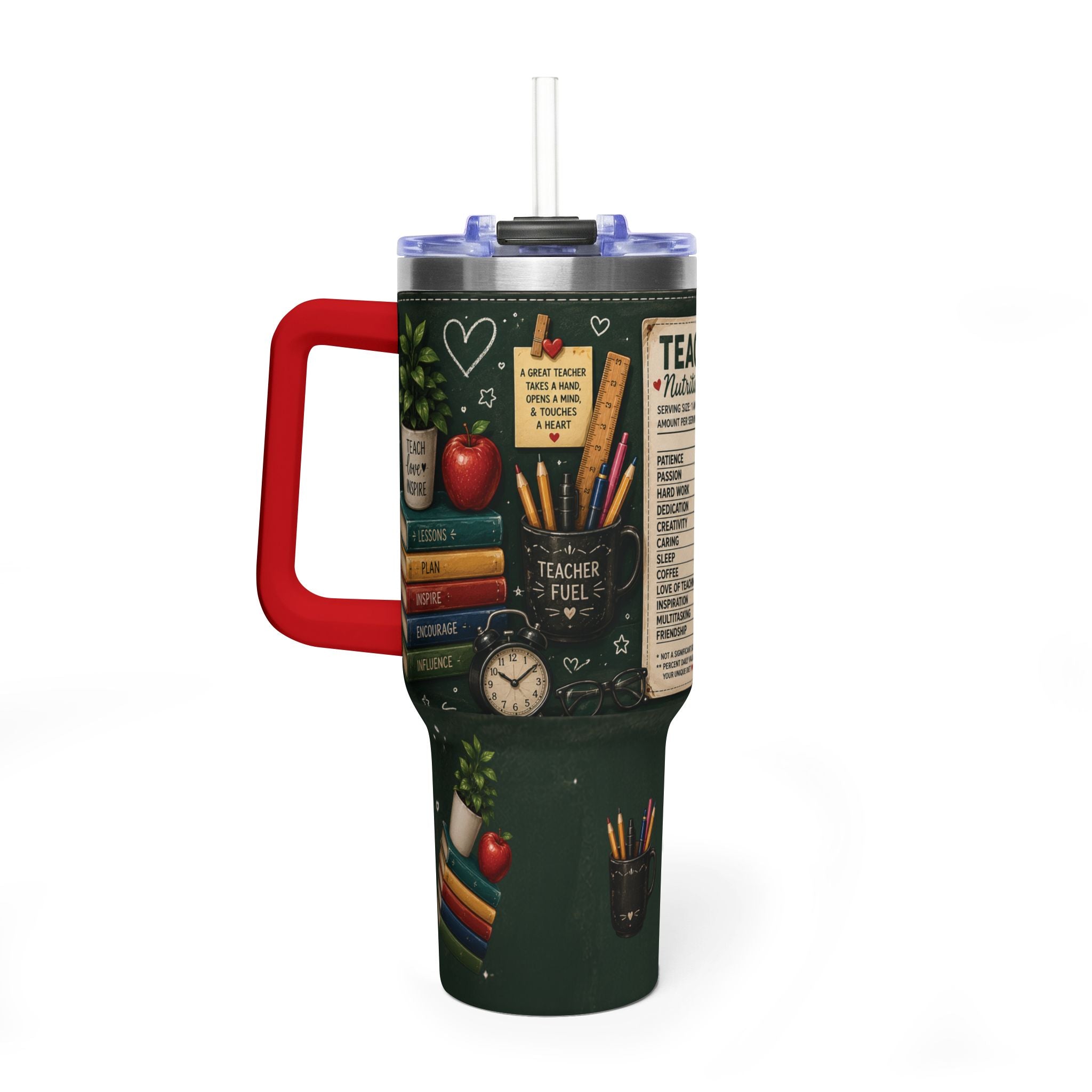 Teacher Nutrition Facts 40oz Vacuum Tumbler — Insulated Teacher Coffee Cup