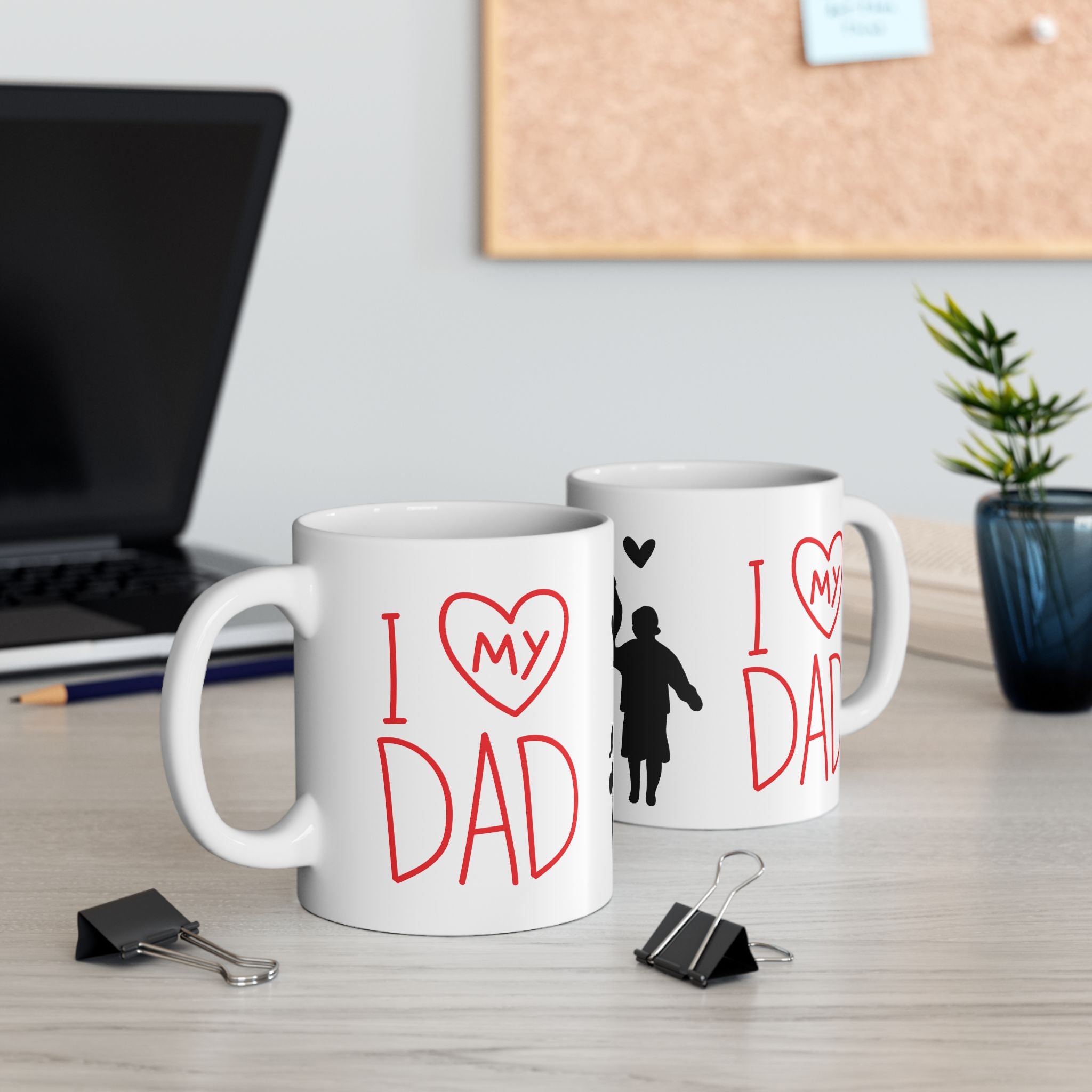 Father’s Day Ceramic Mug — "I  My Dad" Coffee Cup with Dad & Kids Silhouette (11oz)