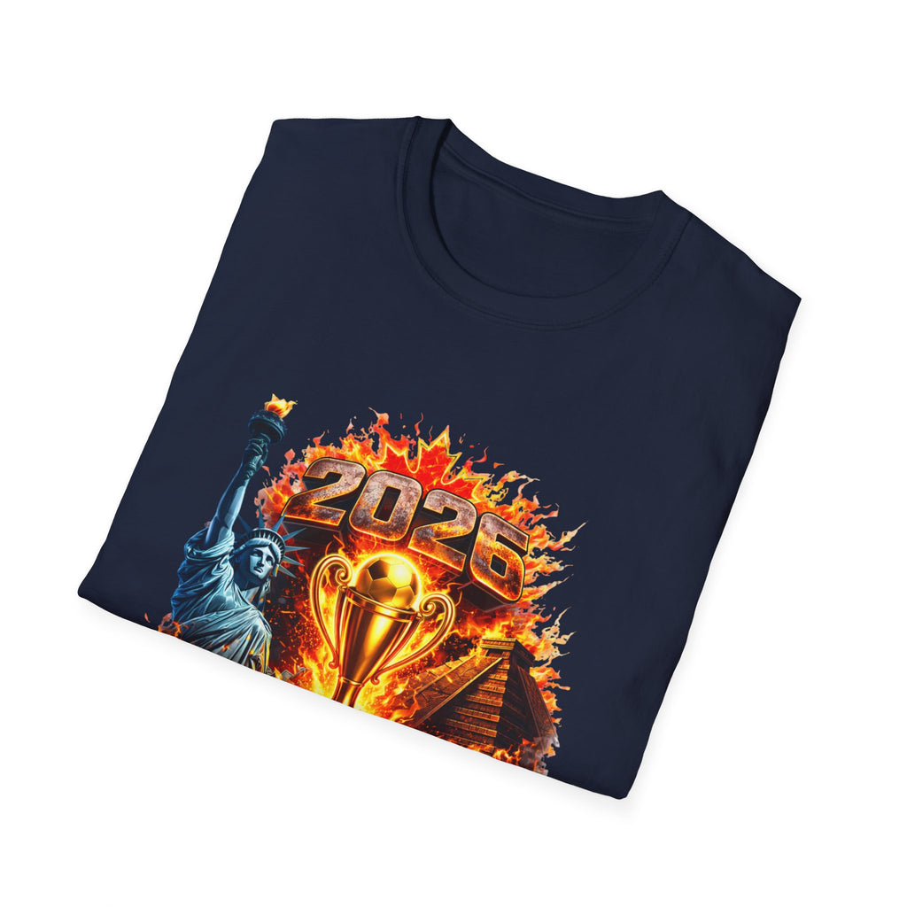 2026 North America Soccer Cup T-Shirt — Trophy, Statue of Liberty & Flags Graphic