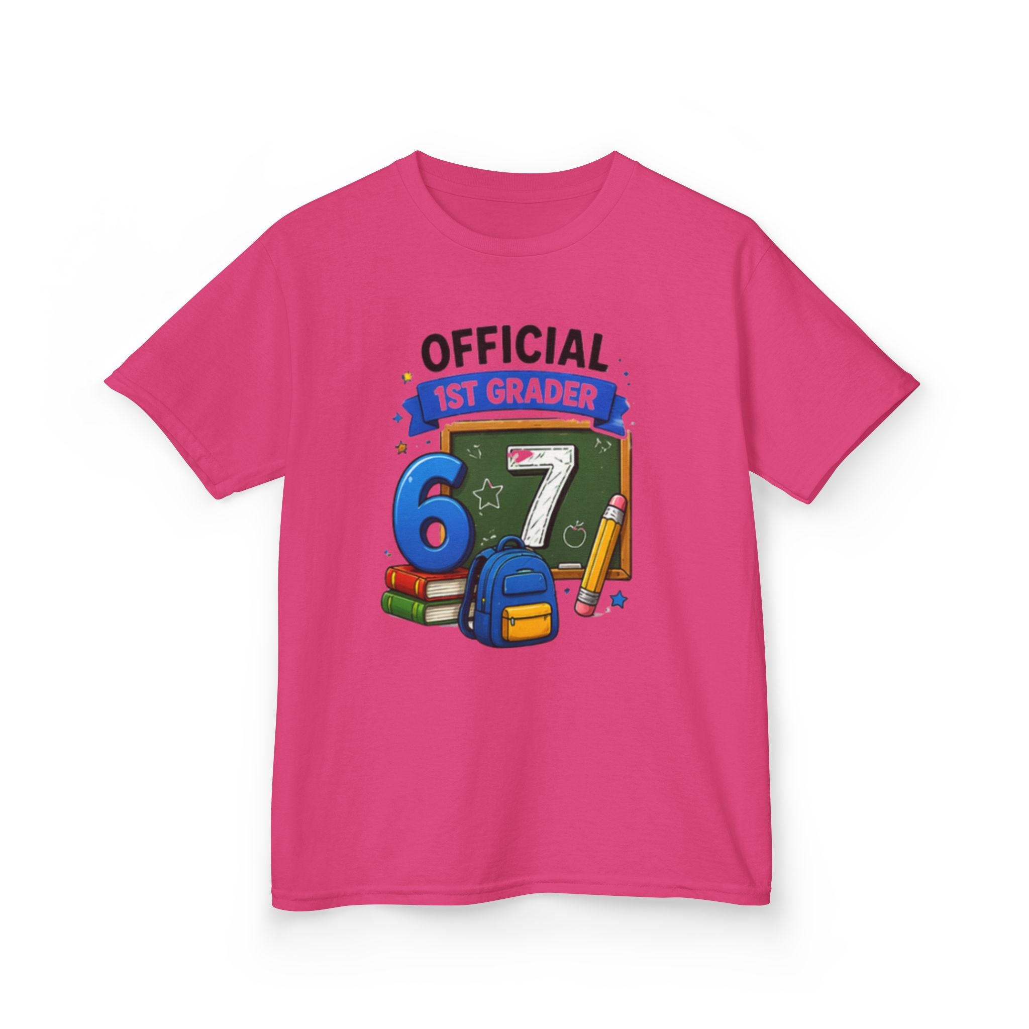 Official 1st Grader" Back-to-School Shirt with Chalkboard & School Supplies Design 67