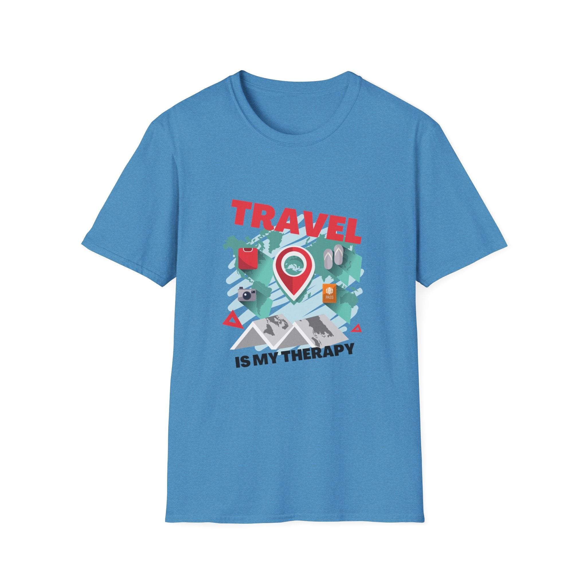 Travel Is My Therapy T-Shirt — Wanderlust Map Tee for Travelers & Adventure Lovers