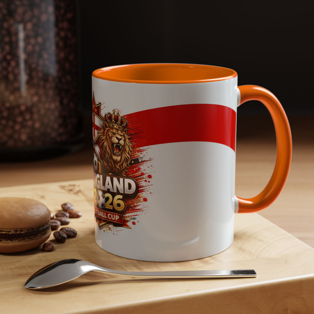 England 2026 Football Cup Accent Mug — Lion & St. George Soccer Coffee Cup (11/15oz)