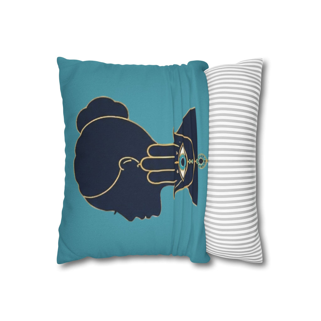 Evil Eye Hamsa Silhouette Throw Pillowcase — Turquoise Spiritual Decorative Pillow