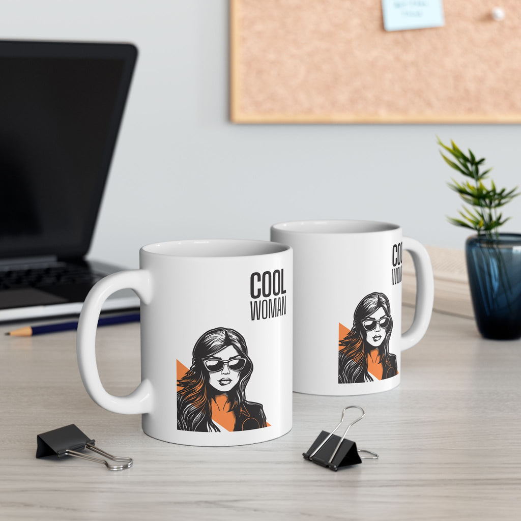 Empowered Woman Ceramic Mug — 'Cool Woman' Illustrated Coffee Cup (11oz/15oz)
