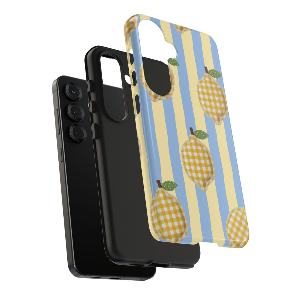 Tough Phone Case — Blue & Yellow Gingham Lemon Design