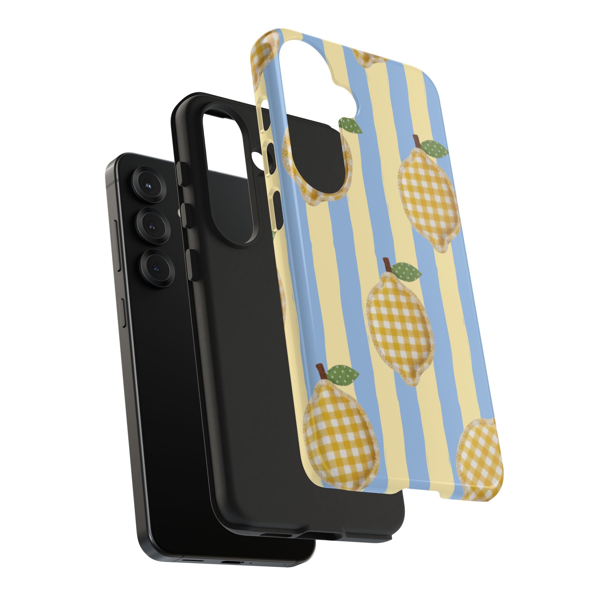 Tough Phone Case — Blue & Yellow Gingham Lemon Design