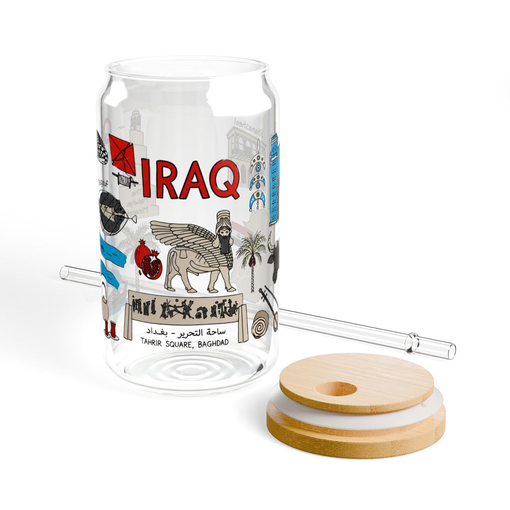 Iraq Travel Collage Sipper Glass — 16oz Souvenir Tumbler with Straw